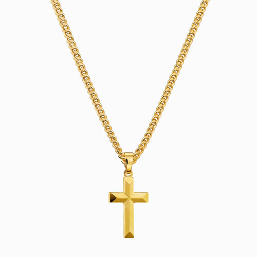 CROSS NECKLACE DIAMOND CUT 925 SILVER 18 CARAT GOLD PLATED