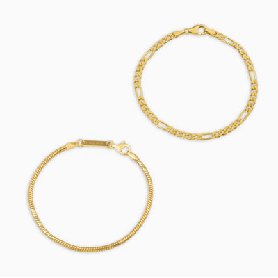 ARMBAND SET SCHLANGE FIGARO GOLDARMBAND 925 SILBER 18 KARAT VERGOLDET