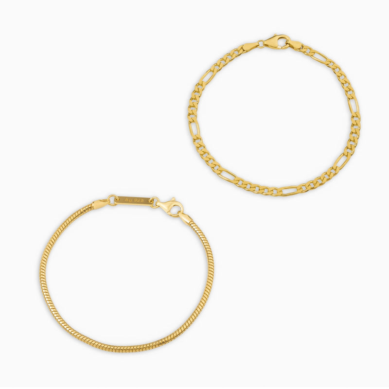 ARMBAND SET SCHLANGE FIGARO GOLDARMBAND 925 SILBER 18 KARAT VERGOLDET