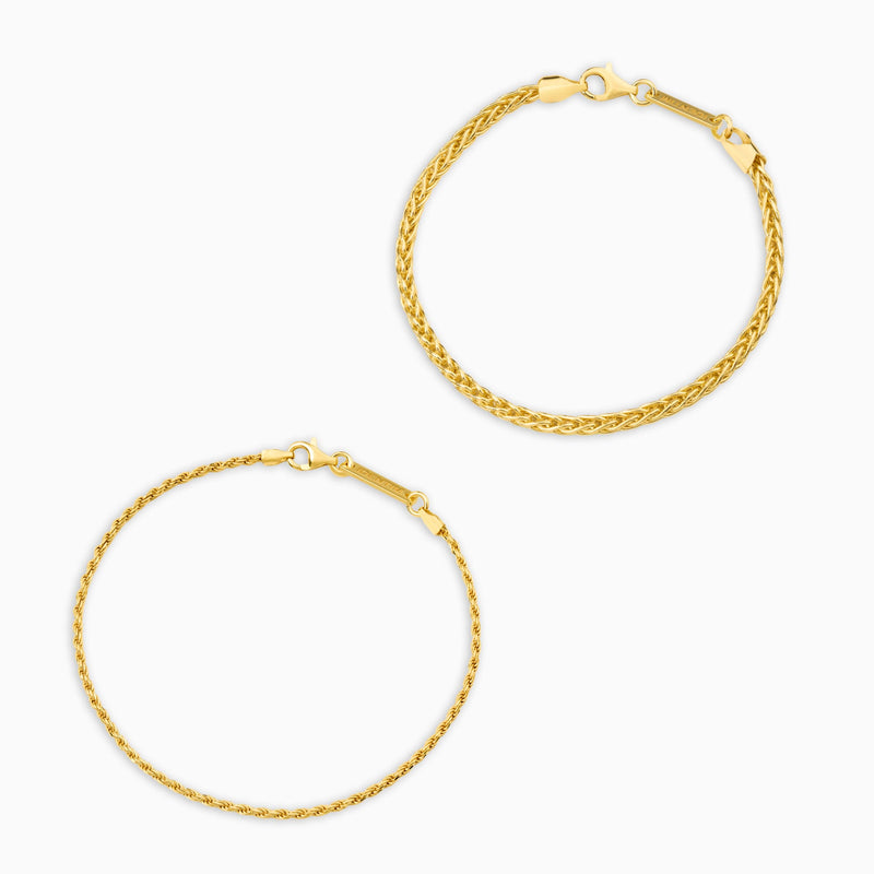 ARMBAND SET ZOPF KORDEL GOLDARMBAND 925 SILBER 18 KARAT VERGOLDET