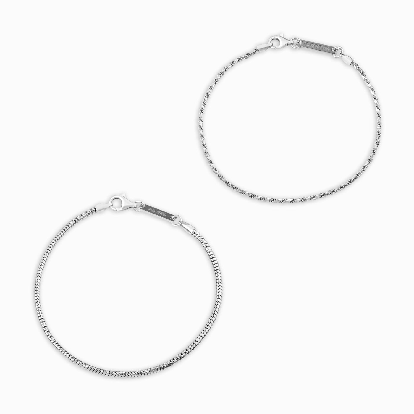 ARMBAND SET KORDEL SCHLANGE SILBERARMBAND 925 SILBER RHODINIERT