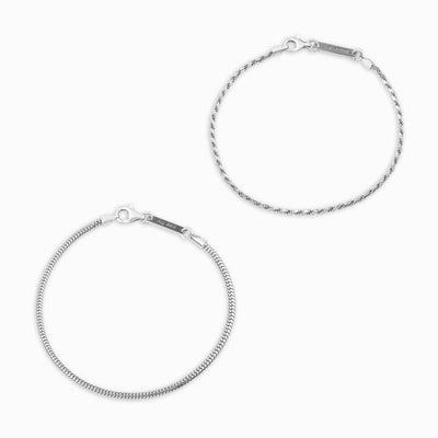 ARMBAND SET KORDEL SCHLANGE SILBERARMBAND 925 SILBER RHODINIERT