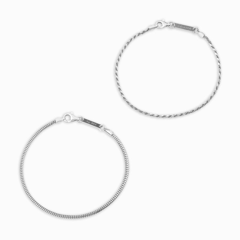 ARMBAND SET KORDEL SCHLANGE SILBERARMBAND 925 SILBER RHODINIERT