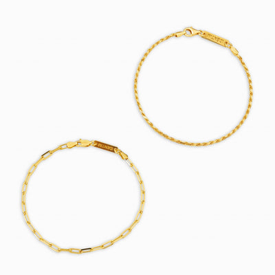 ARMBAND SET KORDEL PAPERCLIP 925 SILBER 18 KARAT VERGOLDET