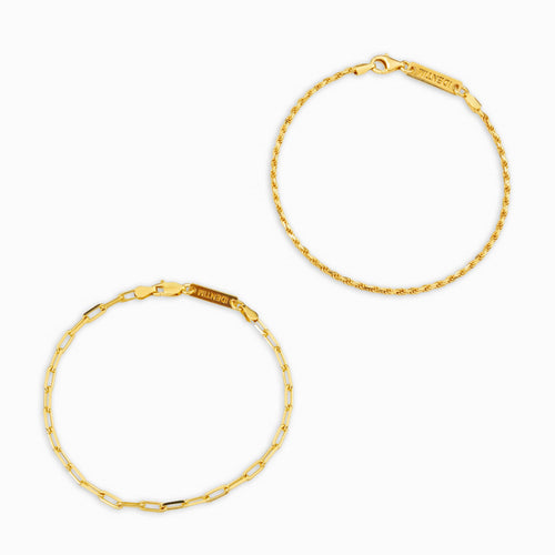 ARMBAND SET KORDEL PAPERCLIP 925 SILBER 18 KARAT VERGOLDET