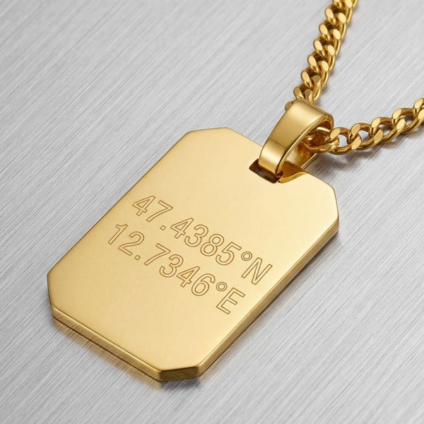 Engraved Octagon Necklace Pendant, Polished, Customizable - 1