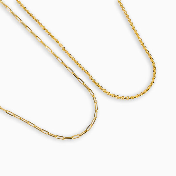 Paperclip & Anchor Chain Set Gold Bracelet