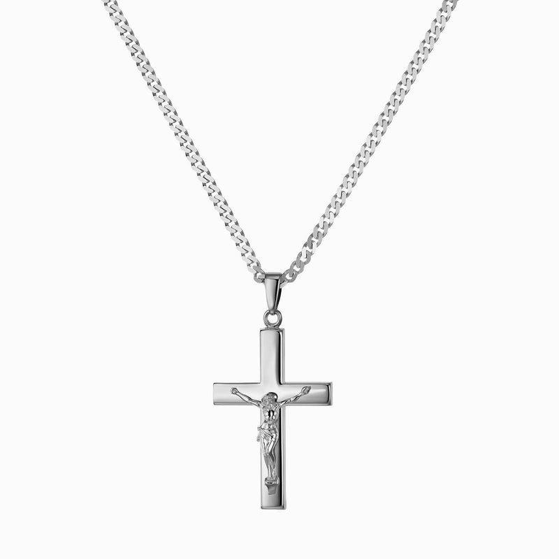 CROSS CRUCIFIX NECKLACE 925 SILVER RHODIUM PLATED