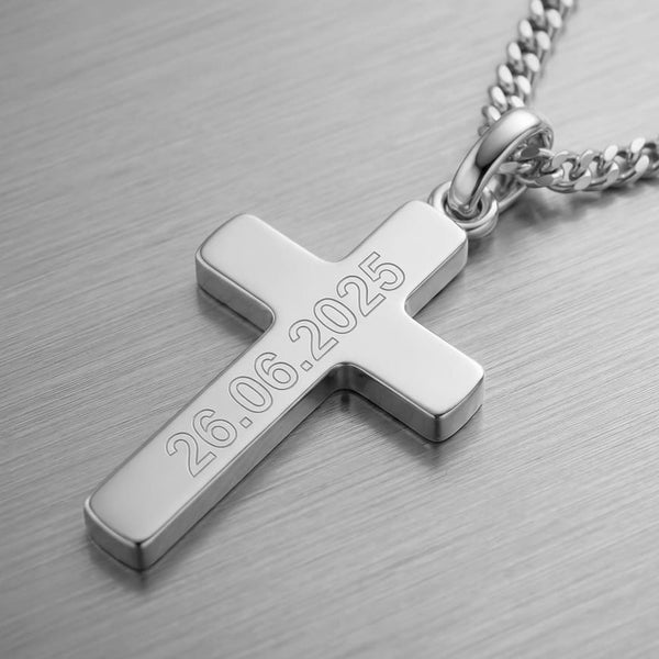 Cross Necklace Engraved Pendant Polished Personalized - 1