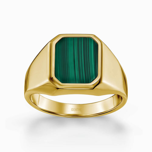 ZEGELRING MALACHIET ACHTHOEK 585, 750 GOUD