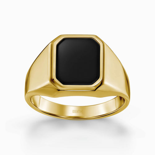 ZEGELRING ONYX ACHTHOEK 585, 750 GOUD