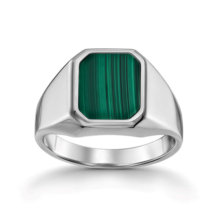 SIEGELRING MALACHIT OKTAGON 585, 750 WEIßGOLD, 950 PLATIN - IDENTIM®