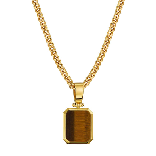 Tijgeroog octagon halsketting 925 zilver 18k verguld