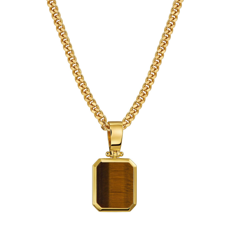 Tijgeroog octagon halsketting 925 zilver 18k verguld