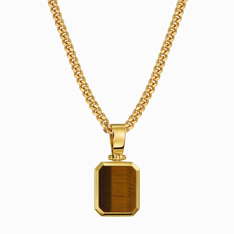 Tiger's eye octagon necklace 925 silver 18k gold-plated