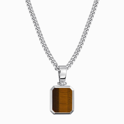 Tiger's eye octagon necklace 925 silver rhodium-plated