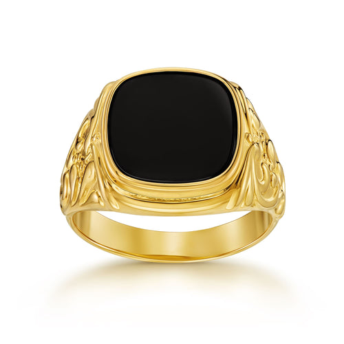 ART NOUVEAU SIGNET RING ONYX 585, 750 GOLD