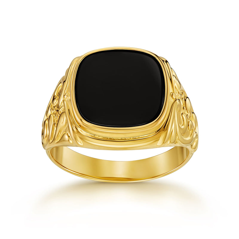 ART NOUVEAU SIGNET RING ONYX 585, 750 GOLD