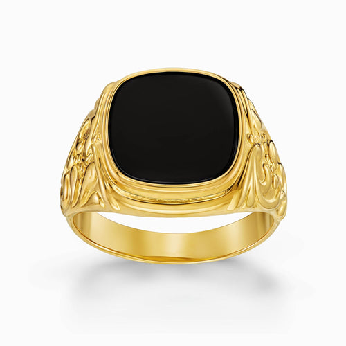 ART NOUVEAU ZEGELRING ONYX 585, 750 GOUD