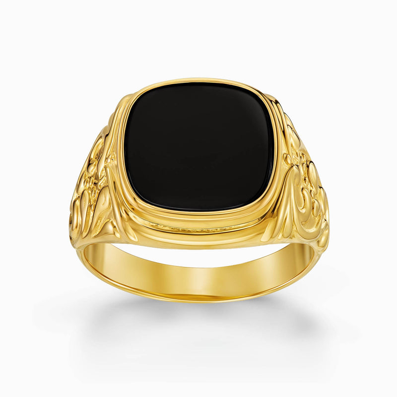 ART NOUVEAU ZEGELRING ONYX 585, 750 GOUD