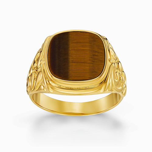 ART NOUVEAU ZEGELRING TIJGEROOG 585, 750 GOUD
