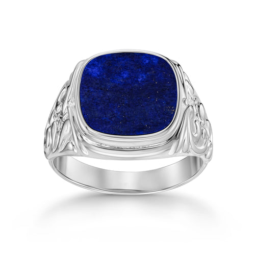 ART NOUVEAU SEAL RING LAPIS 585, 750 WHITE GOLD, 950 PLATINUM
