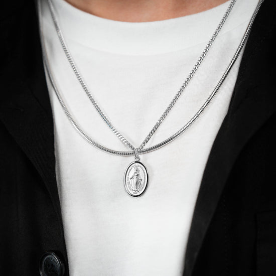 NASZYJNIK MADONNA ZESTAW ŁAŃCUSZEK WĄŻ SREBRO 925 RODOWANE - IDENTIM®