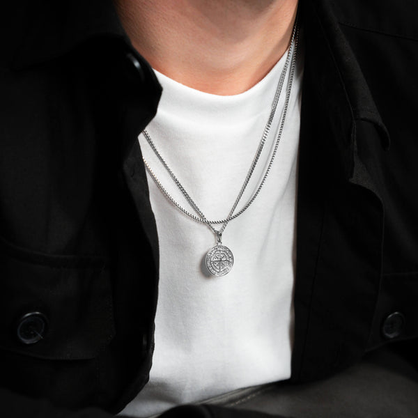 COMPASS NECKLACE FRANCO NECKLACE SET 925 SILVER RHODIUM PLATED - IDENTIM®