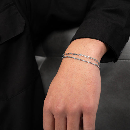 ARMBAND SET KORDEL PAPERCLIP 925 SILBER RHODINIERT - IDENTIM®