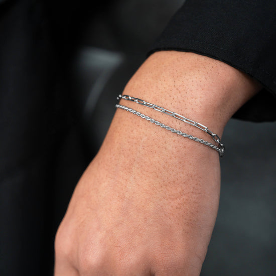 ARMBAND SET KORDEL PAPERCLIP 925 SILBER RHODINIERT - IDENTIM®