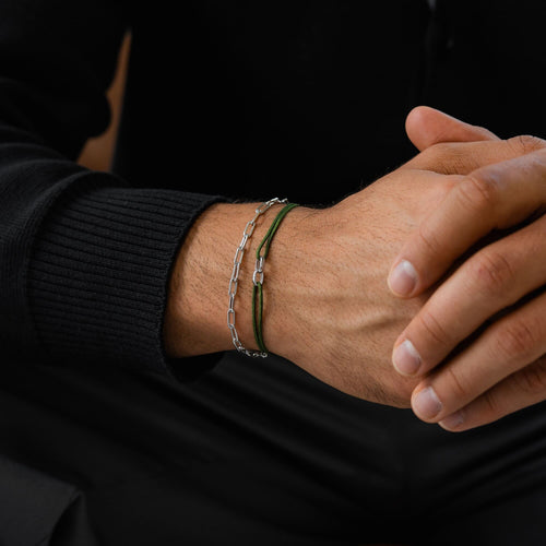 GLORY BRACELET OLIV STOFFARMBAND 585 WEIßGOLD