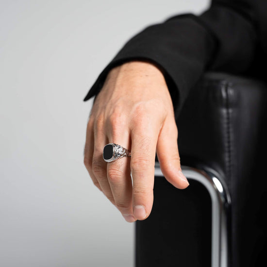 ART NOUVEAU SIGNET RING 925 SILVER RHODIUM-PLATED - IDENTIM®