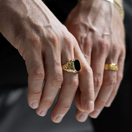 ART NOUVEAU SIGNET RING 925 SILVER 18 CARAT GOLD PLATED - IDENTIM®