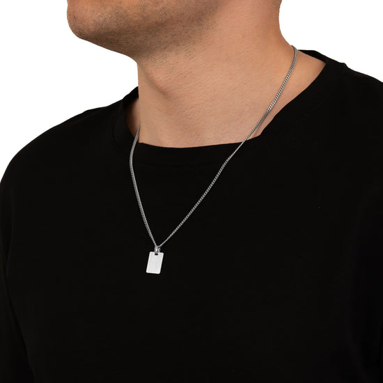 Engraved Rectangular Necklace Pendant, Satin Finish