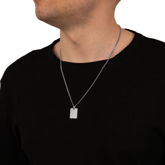 Engraved Rectangular Necklace Pendant, Satin Finish
