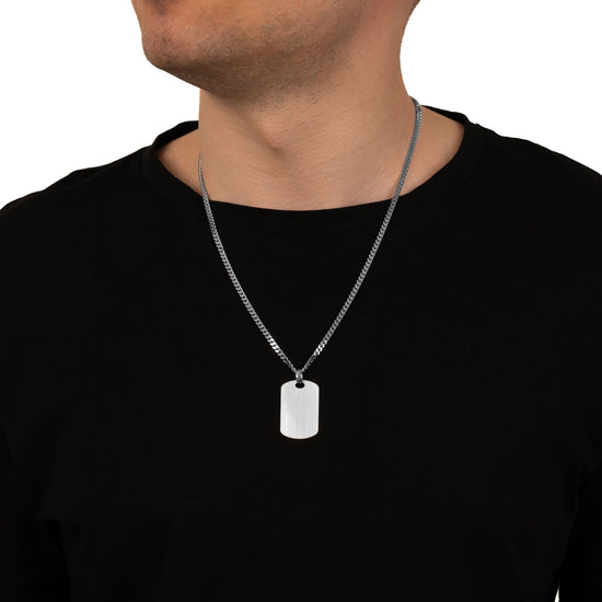 Engraved Dog Tag Necklace Pendant, Satin Finish