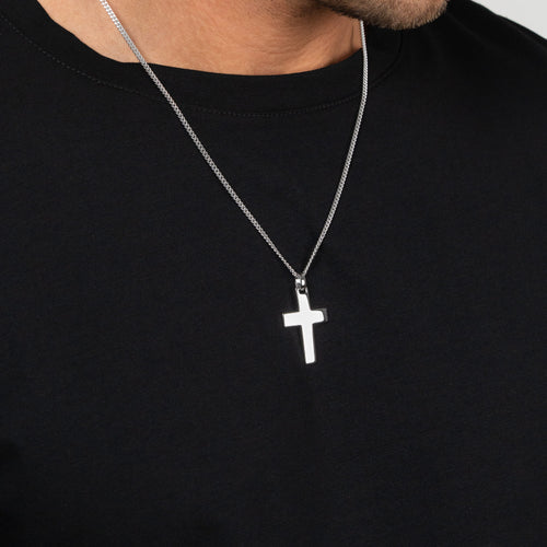 KREUZ HALSKETTE POLIERT 925 SILBER RHODINIERT