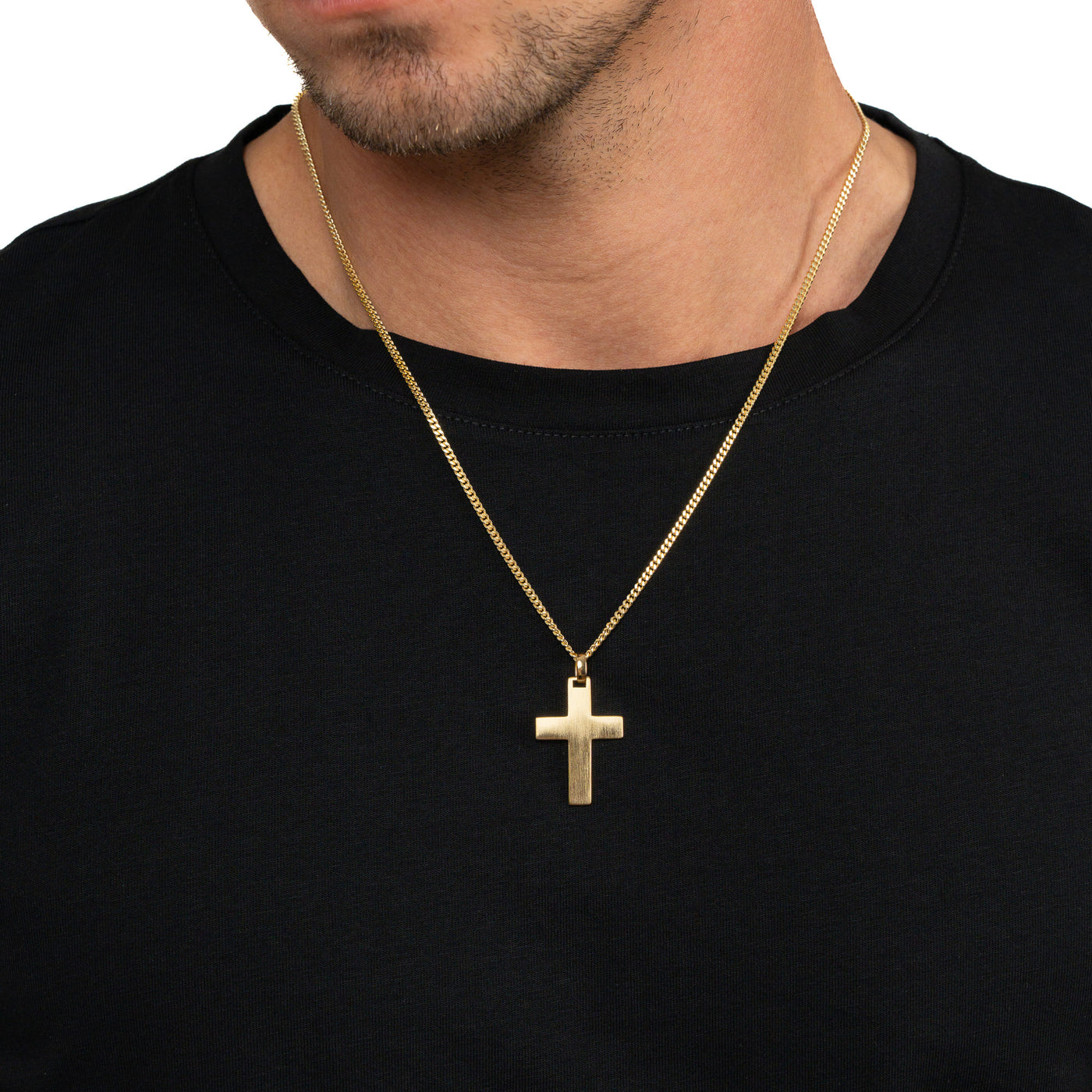 KREUZ HALSKETTE MATTIERT 925 SILBER 18 KARAT VERGOLDET
