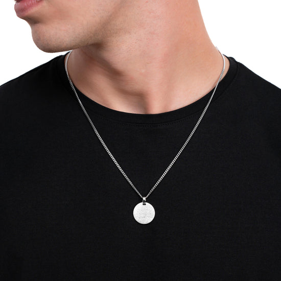 ENGRAVING PLATE ROUND ICE MATT NECKLACE 925 SILVER RHODIUM PLATED - IDENTIM®