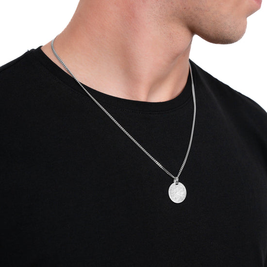 ENGRAVING PLATE ROUND ICE MATT NECKLACE 925 SILVER RHODIUM PLATED - IDENTIM®