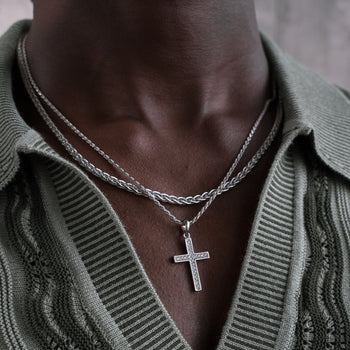 CROSS NECKLACE BRAID NECKLACE SET 925 SILVER RHODIUM PLATED - IDENTIM®