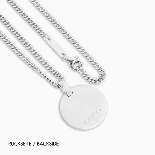 GRAVURPLATTE RUND EISMATT HALSKETTE 925 SILBER RHODINIERT