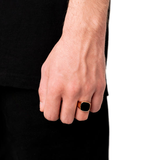 SIGNET RING ONYX SQUARE 585 GOLD - IDENTIM®