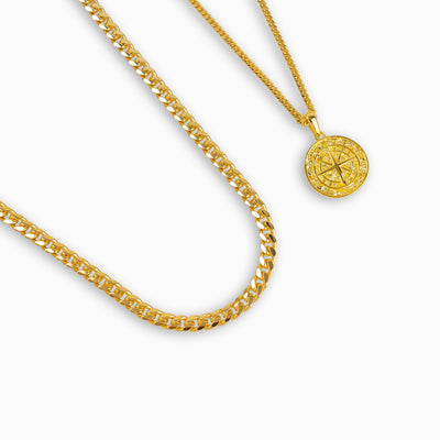 KOMPASS HALSKETTE PANZERKETTE SET 925 SILBER 18 KARAT VERGOLDET