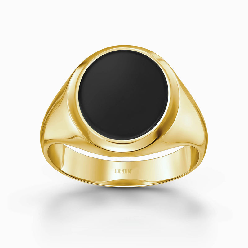 ZEGELRING ONYX OVAAL 585, 750 GOUD