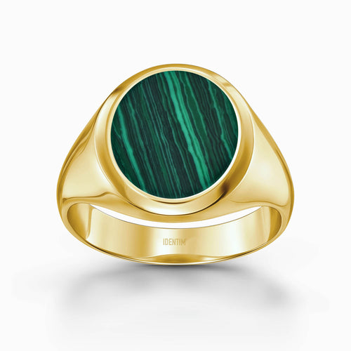 ZEGELRING MALACHIET OVAAL 585, 750 GOUD