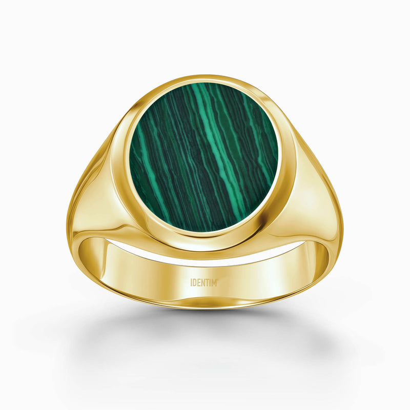 ZEGELRING MALACHIET OVAAL 585, 750 GOUD