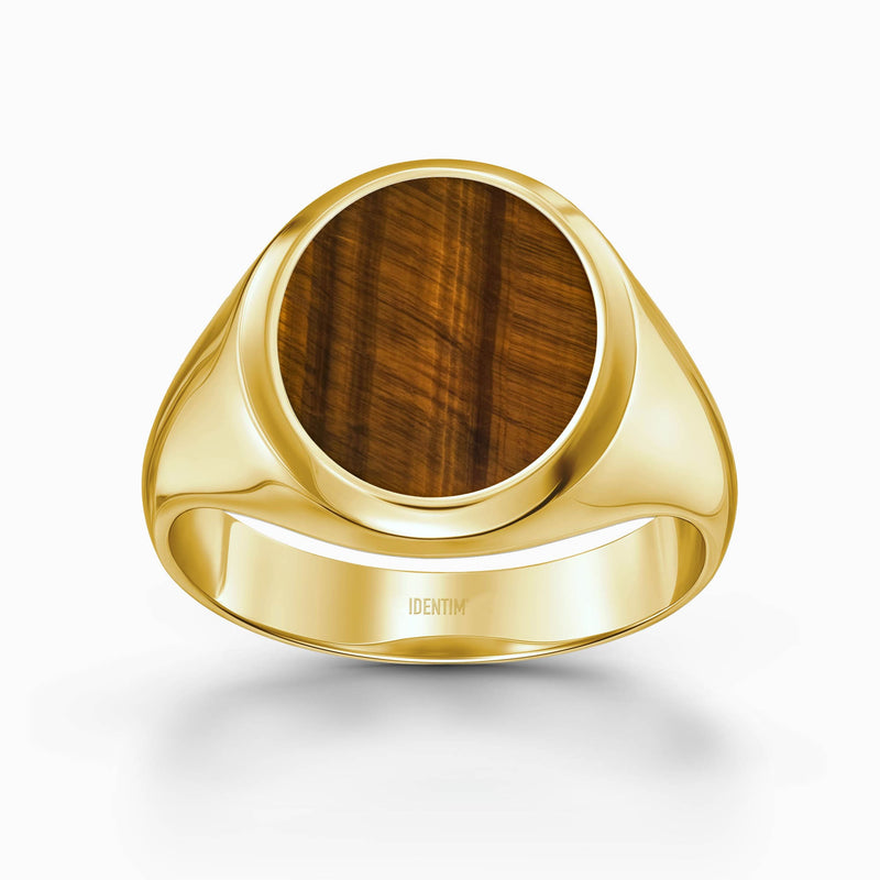 ZEGELRING TIJGEROOG OVAAL 585, 750 GOUD