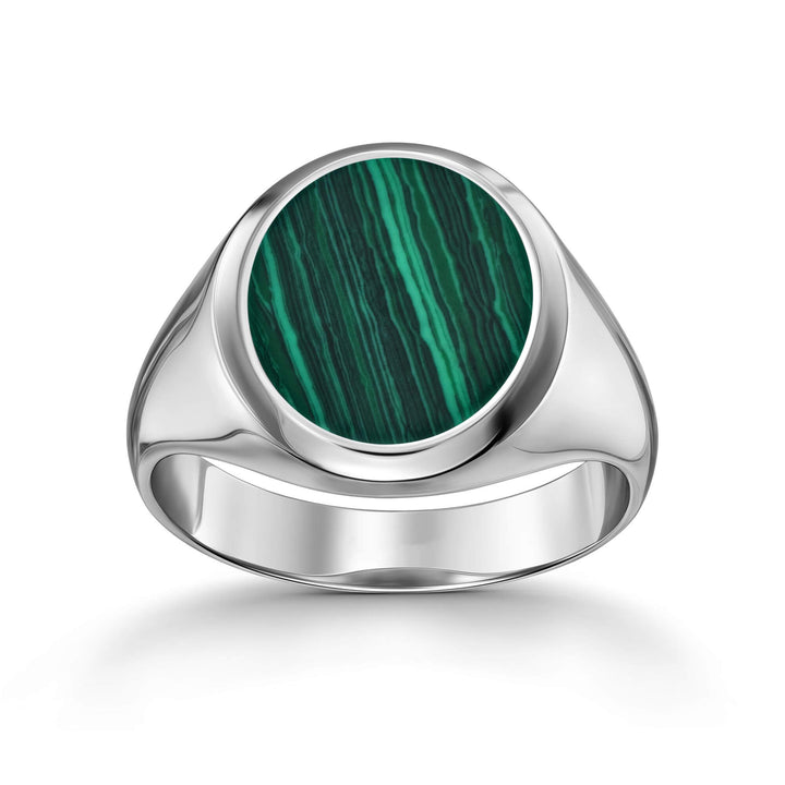 SIEGELRING MALACHIT OVAL 585, 750 WEIßGOLD, 950 PLATIN - IDENTIM®