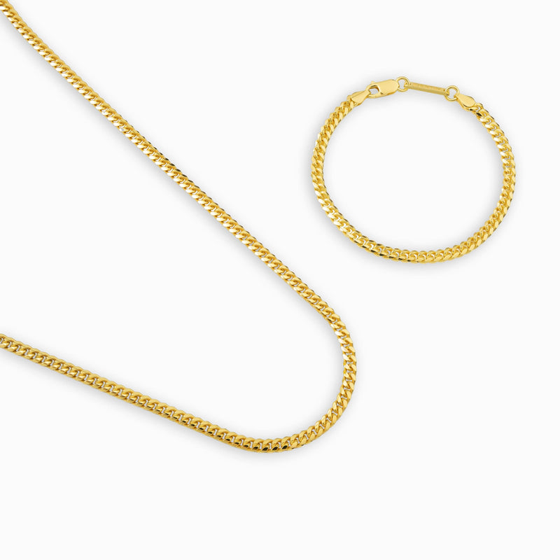 PANZERKETTE SET KUBANISCH 925 SILBER 18 KARAT VERGOLDET 4,00MM